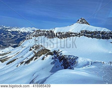 Snowy Alpine Mountain Peak Oldenhorn (oldehore Or Becca D\'audon) Located In A Mountain Massif Les D