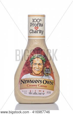 IRVINE, CALIFORNIA - 12 NOV 2020: A bottle of Newmans Own Creamy Casear Salad Dressing.
