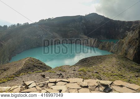 Colourful Crater Lakes Of Kelimutu Volcano, Flores Island, Indonesia. Kelimutu Has 3 Lakes, Includin
