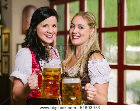 Beautiful Oktoberfest Waitresses With Beer