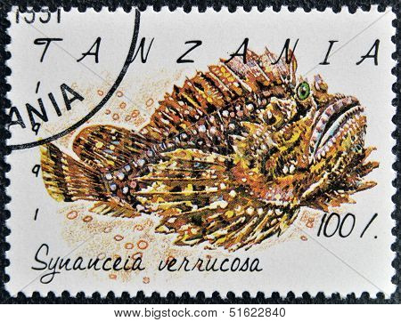 A stamp printed in Tanzania shows Synanceia verrucosa