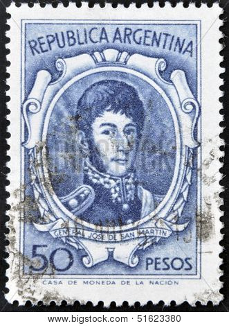a stamp printed in Argentina shows Jose de San Martin General