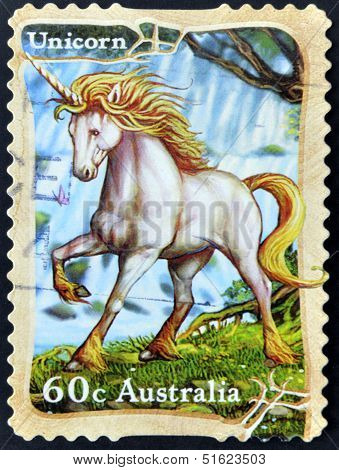 A stamp printed in australia shows unicorncirca