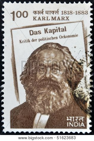 stamp printed in India shows Karl Marx