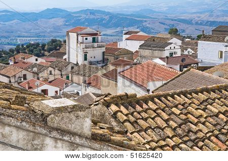 Panoramic view of Pisticci. Basilicata. Southern Italy.