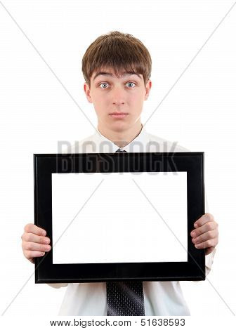 Teenager With Empty Signboard