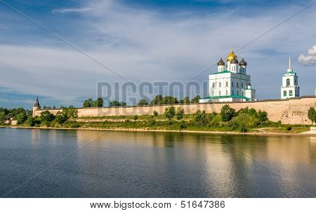 Pskov Kremlin (krom) And The Trinity Orthodox Cathedral, Russia.
