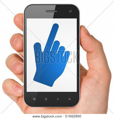 Advertising concept: Mouse Cursor on smartphone