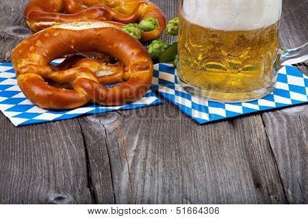 Glass Of Beer And Pretzels