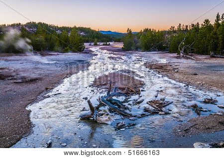 Norris Geyser Basin At Sunset