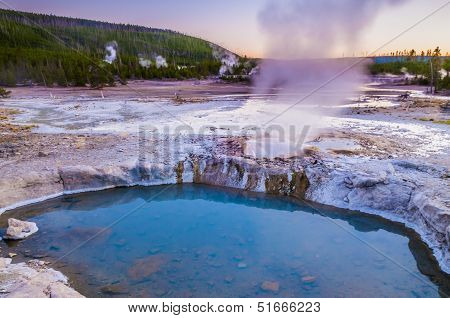 Norris Geyser Basin At Sunset