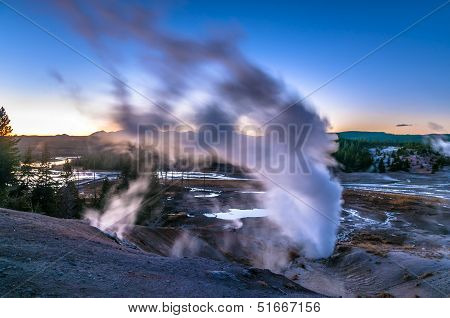 Norris Geyser Basin After Sunset