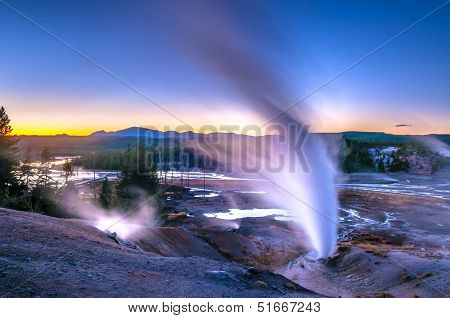 Norris Geyser Basin After Sunset