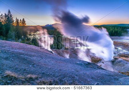 Norris Geyser Basin After Sunset