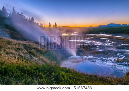 Norris Geyser Basin After Sunset