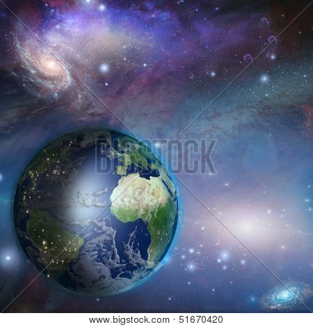 Earth day night in space  Elements in theis image were furnished by Nasa