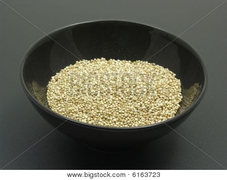 Ciotola di porcellana con Quinoa su un alone opaco