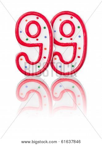Red number 99 with reflection on a white background