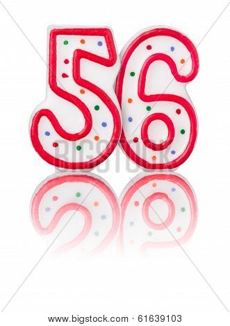 Red number 56 with reflection on a white background