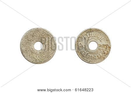 Old Coin Thailand, Which Is Obsolete Today On White Background