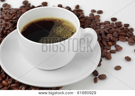 Black coffee, a cup of beans