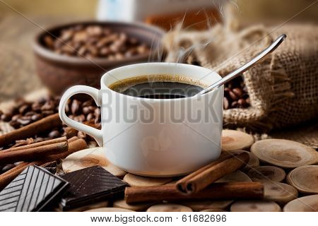 Black coffee, a cup of beans
