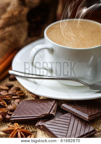 Black coffee, a cup of beans