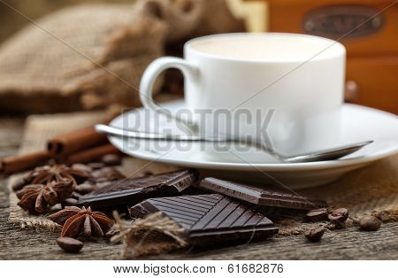 Black coffee, a cup of beans