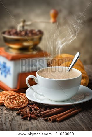 Black coffee, a cup of beans