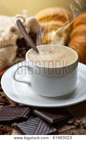 Black coffee, a cup of beans