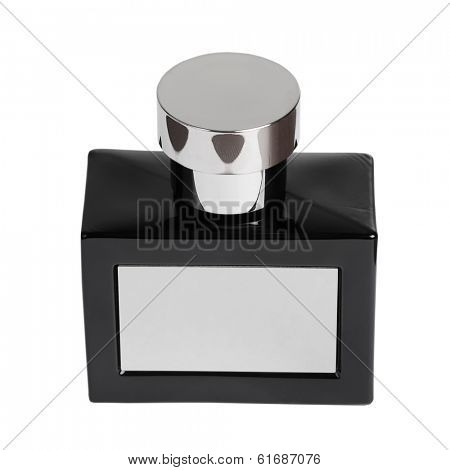 Black perfume bottle isolated on white