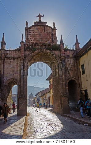 CUZCO, PERU, MAY 1, 2014: Arco de Santa Clara near Colegio Nacional de Ciencias 