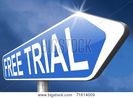 free trial test sample road sign. Product promotion or advert membership or product promotion