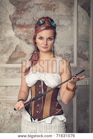 Beautiful Steampunk Woman With Whip