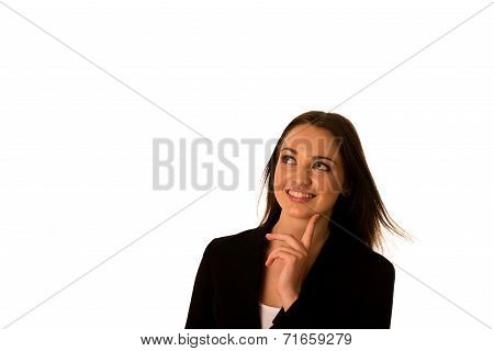 Preety Asian Caucasian Business Woamn Looking Confident Into Copyspace