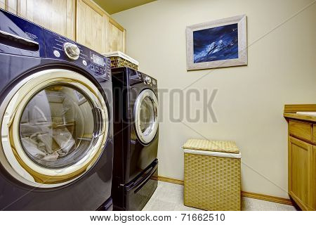 Light Laundry Room With Purple Appliances