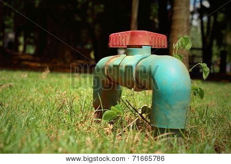 Water Valve On A Grass Background