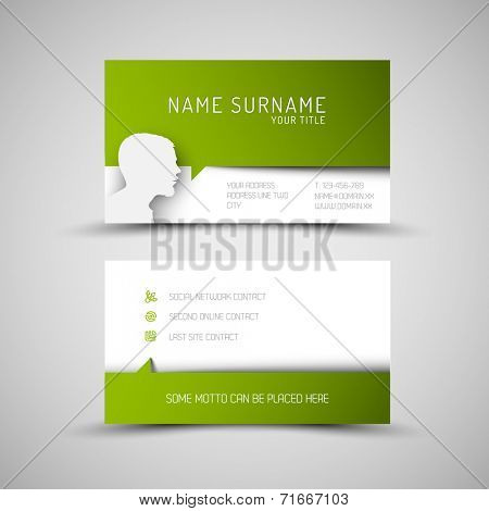 Modern simple green business card template with user profile and big speech bubble