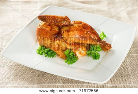 Grilled Chicken Decorated With Green Parsley