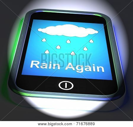 Rain Again On Phone Displays Wet  Miserable Weather