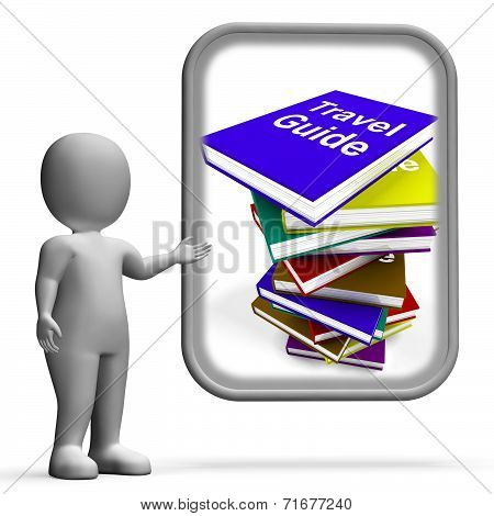 Travel Guide Book Stack Displays Information About Travels