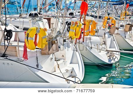 Yacht , Sailboat in Nydri in Greece. Yachting concept. 