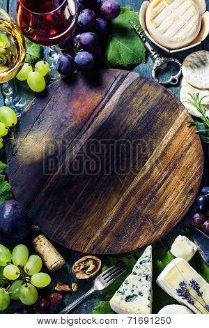 Food background with Wine and Grape. Lots of copy space.