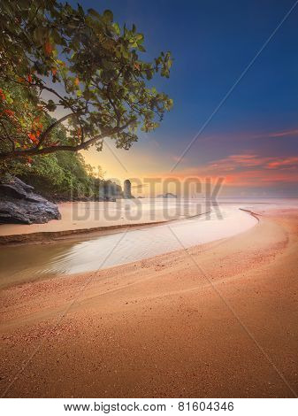 beautiful beach with colorful sky, Thailand