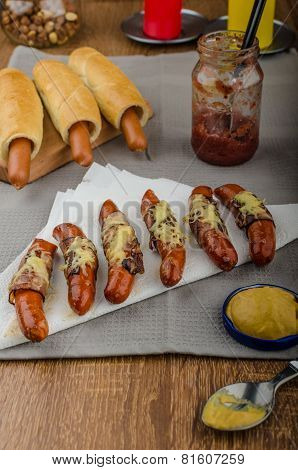 Fried Sausage In A Robe Of Bacon And Cheese