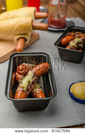 Fried Sausage In A Robe Of Bacon And Cheese