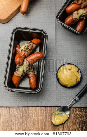 Fried Sausage In A Robe Of Bacon And Cheese