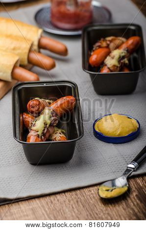 Fried Sausage In A Robe Of Bacon And Cheese