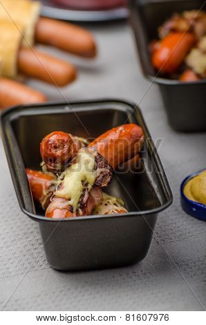 Fried Sausage In A Robe Of Bacon And Cheese