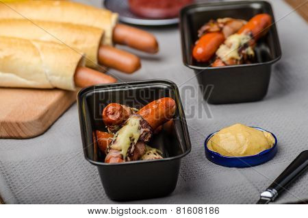 Fried Sausage In A Robe Of Bacon And Cheese
